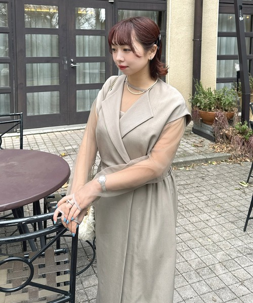 AS KNOW AS plus(アズノゥアズプラス)の「〇2点セットアイテム シアーインナー ロングジレ風ワンピース /オケージョン対応(ドレス)(ワンピース・レディース・グレイッシュベージュ/ブラック・FREE)」の16枚目の写真