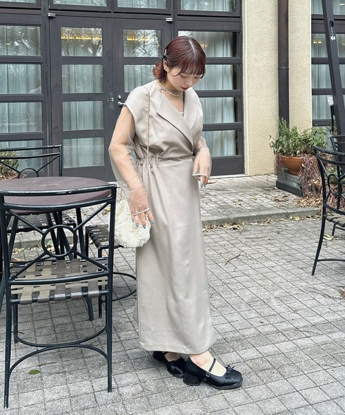 AS KNOW AS plus(アズノゥアズプラス)の「〇2点セットアイテム シアーインナー ロングジレ風ワンピース /オケージョン対応(ドレス)(ワンピース・レディース・グレイッシュベージュ/ブラック・FREE)」の14枚目の写真