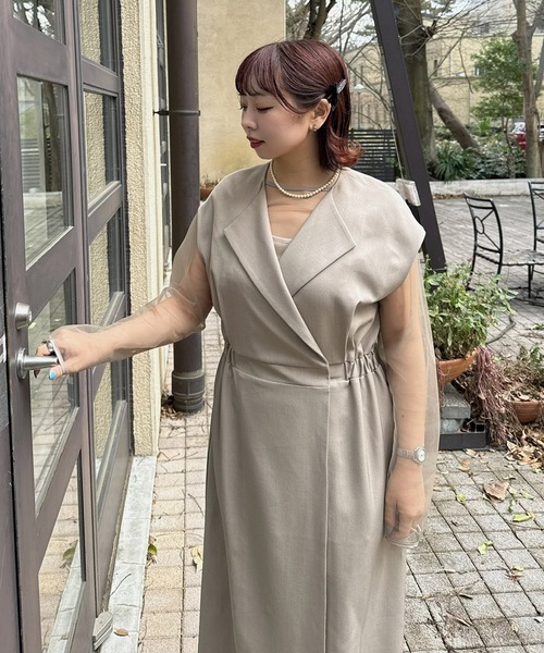 AS KNOW AS plus(アズノゥアズプラス)の「〇2点セットアイテム シアーインナー ロングジレ風ワンピース /オケージョン対応(ドレス)(ワンピース・レディース・グレイッシュベージュ/ブラック・FREE)」の18枚目の写真