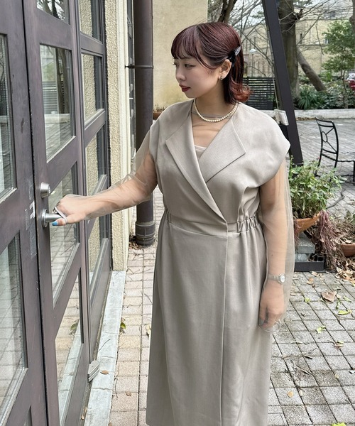 AS KNOW AS plus(アズノゥアズプラス)の「〇2点セットアイテム シアーインナー ロングジレ風ワンピース /オケージョン対応(ドレス)(ワンピース・レディース・グレイッシュベージュ/ブラック・FREE)」の19枚目の写真