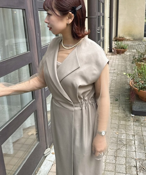 AS KNOW AS plus(アズノゥアズプラス)の「〇2点セットアイテム シアーインナー ロングジレ風ワンピース /オケージョン対応(ドレス)(ワンピース・レディース・グレイッシュベージュ/ブラック・FREE)」の20枚目の写真