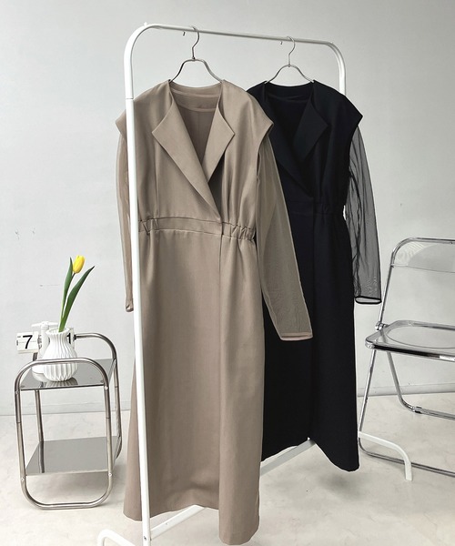 AS KNOW AS plus(アズノゥアズプラス)の「〇2点セットアイテム シアーインナー ロングジレ風ワンピース /オケージョン対応(ドレス)(ワンピース・レディース・グレイッシュベージュ/ブラック・FREE)」の22枚目の写真