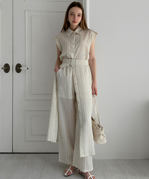 VASCARA(バスカラ)の「Stripe Banding Wide Slacks (2colors)(スラックス・レディース・ブラック・FREE)」の2枚目の写真