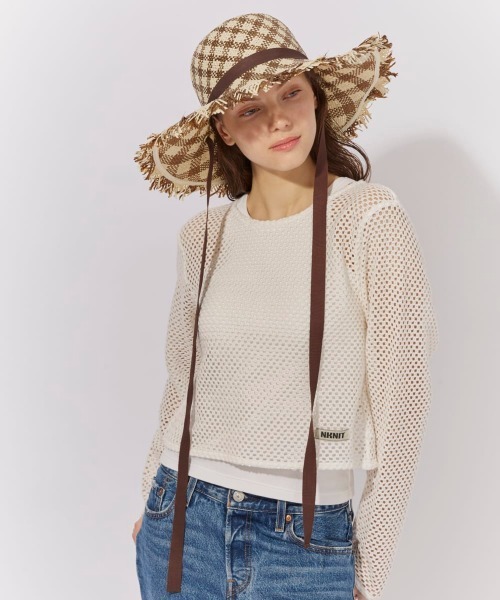 Chapeau d' O(シャポードオー)の「Chapeau d' O PA Gingham Fringe Hat / シャポードオー(ハット・レディース・ライトブルー/ブラウン/ピンク・M/57.5cm)」の4枚目の写真