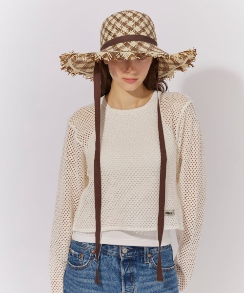 Chapeau d' O(シャポードオー)の「Chapeau d' O PA Gingham Fringe Hat / シャポードオー(ハット・レディース・ライトブルー/ブラウン/ピンク・M/57.5cm)」の5枚目の写真