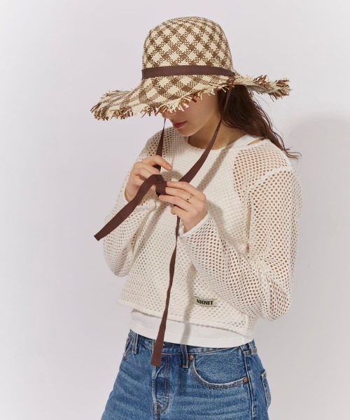 Chapeau d' O(シャポードオー)の「Chapeau d' O PA Gingham Fringe Hat / シャポードオー(ハット・レディース・ライトブルー/ブラウン/ピンク・M/57.5cm)」の6枚目の写真
