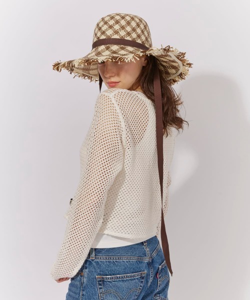 Chapeau d' O(シャポードオー)の「Chapeau d' O PA Gingham Fringe Hat / シャポードオー(ハット・レディース・ライトブルー/ブラウン/ピンク・M/57.5cm)」の7枚目の写真