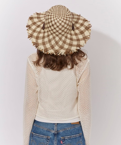 Chapeau d' O(シャポードオー)の「Chapeau d' O PA Gingham Fringe Hat / シャポードオー(ハット・レディース・ライトブルー/ブラウン/ピンク・M/57.5cm)」の8枚目の写真