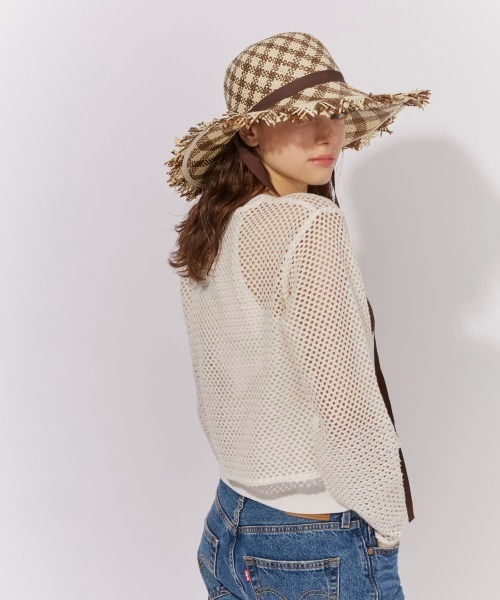 Chapeau d' O(シャポードオー)の「Chapeau d' O PA Gingham Fringe Hat / シャポードオー(ハット・レディース・ライトブルー/ブラウン/ピンク・M/57.5cm)」の9枚目の写真