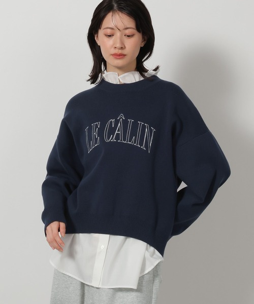 LAKOLE（ラコレ）の「ソフトコットン刺繍ロゴニット / 639737（ニット/セーター・レディース・グレー/クリアイエロー/ピンク/ネイビー・FREE）」の3枚目の写真