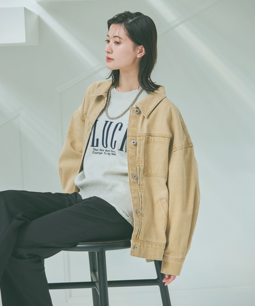 LAKOLE（ラコレ）の「ソフトコットン刺繍ロゴニット / 639737（ニット/セーター・レディース・グレー/クリアイエロー/ピンク/ネイビー・FREE）」の5枚目の写真