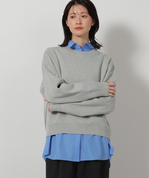 LAKOLE（ラコレ）の「ソフトコットン刺繍ロゴニット / 639737（ニット/セーター・レディース・グレー/クリアイエロー/ピンク/ネイビー・FREE）」の14枚目の写真