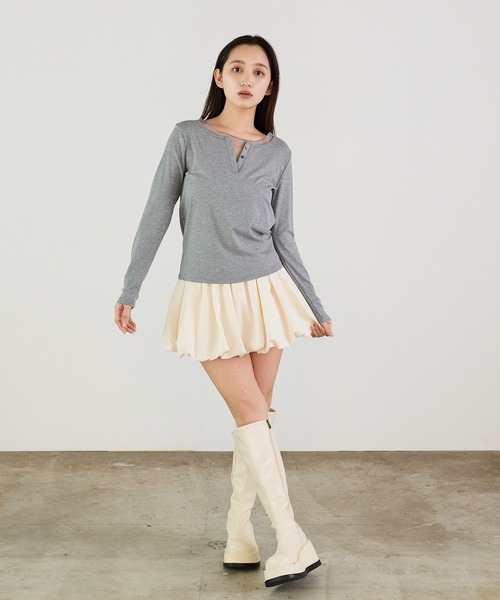 Siel(シエル)の「シアレイヤードヘンリーカットソー(Tシャツ/カットソー・レディース・ホワイト/グレー/ブラック・FREE)」の6枚目の写真