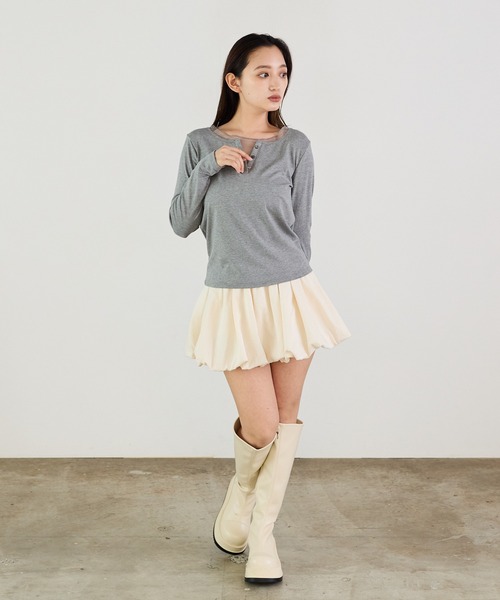 Siel(シエル)の「シアレイヤードヘンリーカットソー(Tシャツ/カットソー・レディース・ホワイト/グレー/ブラック・FREE)」の7枚目の写真