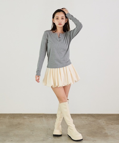Siel(シエル)の「シアレイヤードヘンリーカットソー(Tシャツ/カットソー・レディース・ホワイト/グレー/ブラック・FREE)」の10枚目の写真