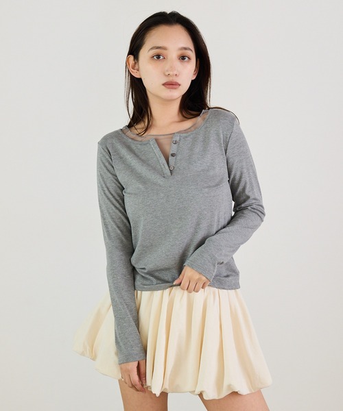 Siel(シエル)の「シアレイヤードヘンリーカットソー(Tシャツ/カットソー・レディース・ホワイト/グレー/ブラック・FREE)」の15枚目の写真
