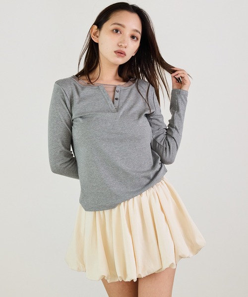 Siel(シエル)の「シアレイヤードヘンリーカットソー(Tシャツ/カットソー・レディース・ホワイト/グレー/ブラック・FREE)」の19枚目の写真
