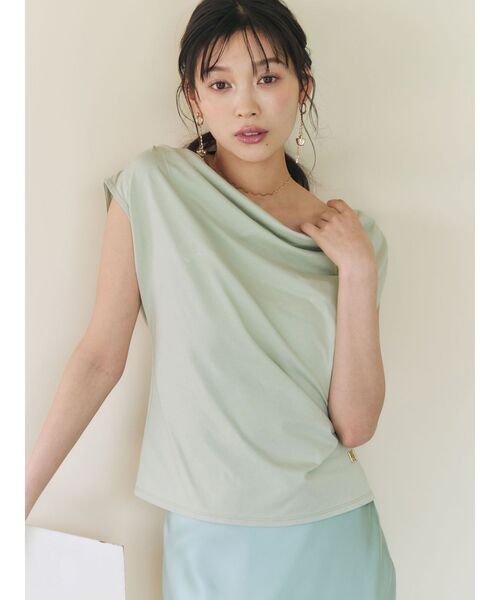 LAGUNAMOON(ラグナムーン)の「【接触冷感】オフショルドレープカットトップス(Tシャツ/カットソー・レディース・ブラック/ホワイト/その他1/ミント・FREE)」の7枚目の写真