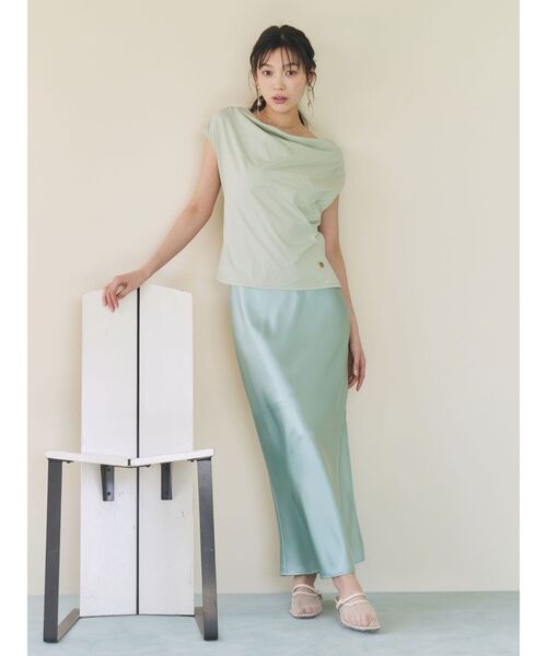 LAGUNAMOON(ラグナムーン)の「【接触冷感】オフショルドレープカットトップス(Tシャツ/カットソー・レディース・ブラック/ホワイト/その他1/ミント・FREE)」の8枚目の写真