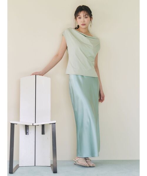 LAGUNAMOON(ラグナムーン)の「【接触冷感】オフショルドレープカットトップス(Tシャツ/カットソー・レディース・ブラック/ホワイト/その他1/ミント・FREE)」の9枚目の写真