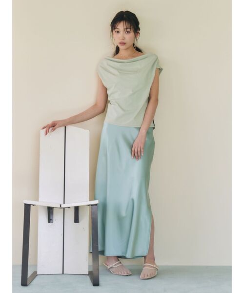 LAGUNAMOON(ラグナムーン)の「【接触冷感】オフショルドレープカットトップス(Tシャツ/カットソー・レディース・ブラック/ホワイト/その他1/ミント・FREE)」の10枚目の写真