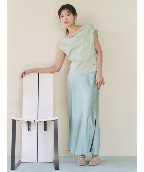 LAGUNAMOON(ラグナムーン)の「【接触冷感】オフショルドレープカットトップス(Tシャツ/カットソー・レディース・ブラック/ホワイト/その他1/ミント・FREE)」の11枚目の写真