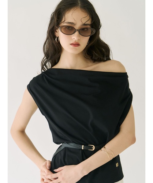 LAGUNAMOON(ラグナムーン)の「【接触冷感】オフショルドレープカットトップス 【夏服】(Tシャツ/カットソー・レディース・ブラック/ホワイト/その他1/ミント・FREE)」の5枚目の写真
