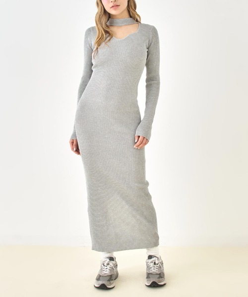 ANAP(アナップ)の「カットアウトデザインリブニットロングワンピース(ワンピース・レディース・ブラック/グレー・F)」の1枚目の写真
