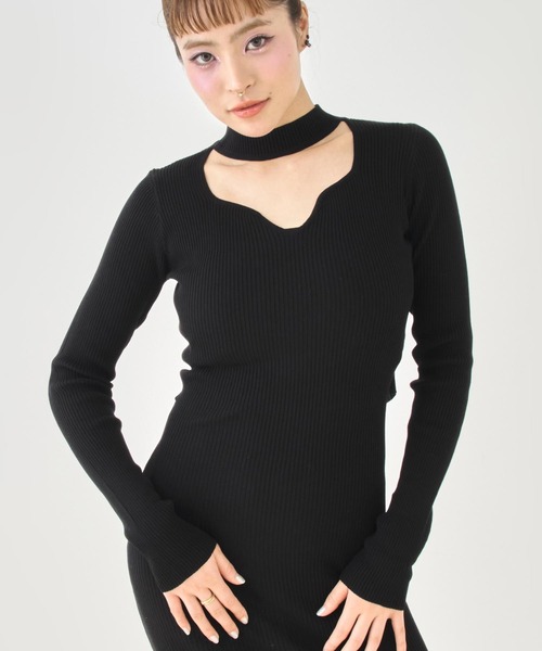 ANAP(アナップ)の「カットアウトデザインリブニットロングワンピース(ワンピース・レディース・ブラック/グレー・F)」の10枚目の写真
