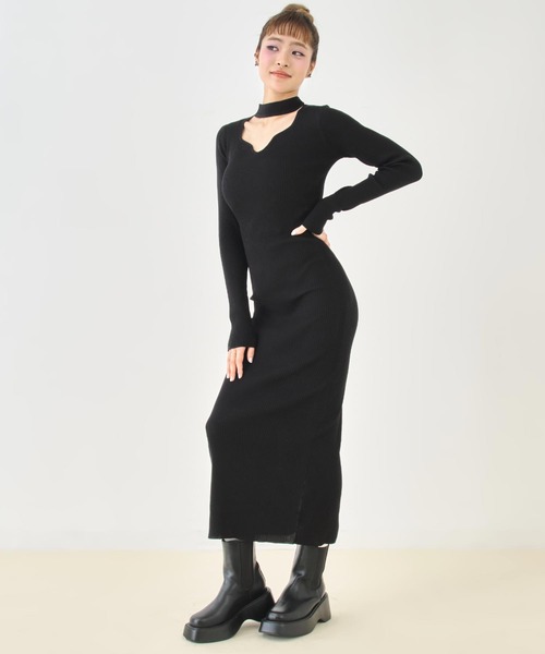 ANAP(アナップ)の「カットアウトデザインリブニットロングワンピース(ワンピース・レディース・ブラック/グレー・F)」の12枚目の写真
