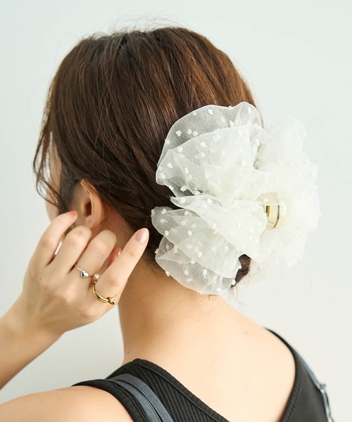 モダンカラー ヘアクリップ チュールヤーン ドット チュール バンスクリップ / ヘアクリップ 【587245】（バレッタ