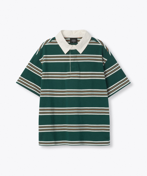 MUSINSA STANDARD KIDS（ムシンサスタンダードキッズ）の「マルチストライプ半袖ラグビーシャツ1 [グリーン]（Tシャツ/カットソー・レディース・その他・100/110/120/130/140/150/160）」の2枚目の写真