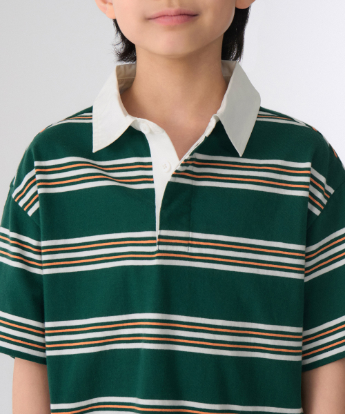 MUSINSA STANDARD KIDS（ムシンサスタンダードキッズ）の「マルチストライプ半袖ラグビーシャツ1 [グリーン]（Tシャツ/カットソー・レディース・その他・100/110/120/130/140/150/160）」の4枚目の写真
