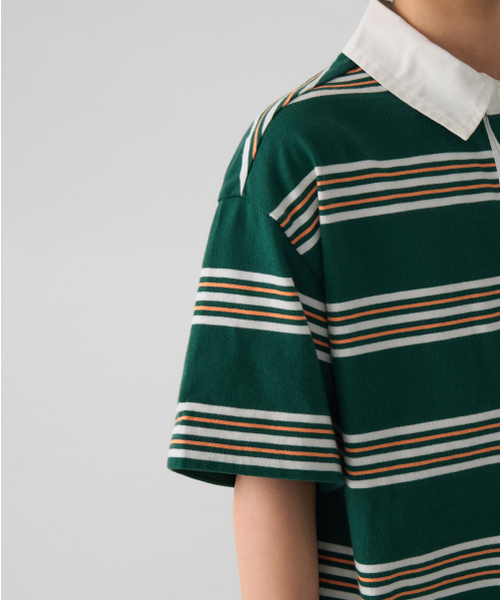 MUSINSA STANDARD KIDS（ムシンサスタンダードキッズ）の「マルチストライプ半袖ラグビーシャツ1 [グリーン]（Tシャツ/カットソー・レディース・その他・100/110/120/130/140/150/160）」の5枚目の写真