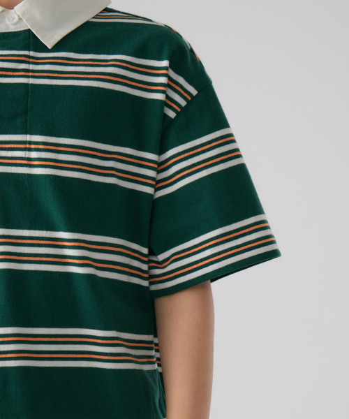 MUSINSA STANDARD KIDS（ムシンサスタンダードキッズ）の「マルチストライプ半袖ラグビーシャツ1 [グリーン]（Tシャツ/カットソー・レディース・その他・100/110/120/130/140/150/160）」の6枚目の写真