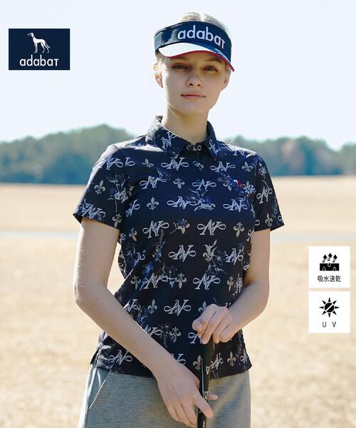 adabat(アダバット)の「【ADABAT NAVY】吸水速乾/UVカット ロゴモノグラムプリント半袖ポロシャツ(ポロシャツ・レディース・ネイビー系/ピンク系1・42/40/38)」の3枚目の写真