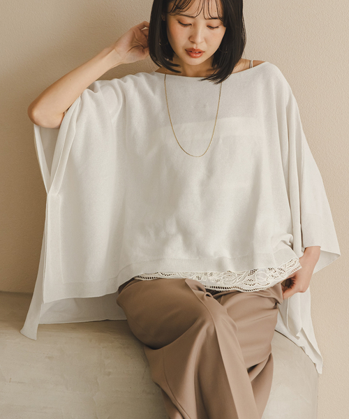 Noble(ノーブル)の「シアードレープケープ(ニット/セーター・レディース・ホワイト/ピンク系その他/ブラック・FREE)」の2枚目の写真