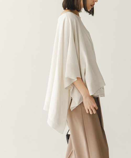 Noble(ノーブル)の「シアードレープケープ(ニット/セーター・レディース・ホワイト/ピンク系その他/ブラック・FREE)」の5枚目の写真