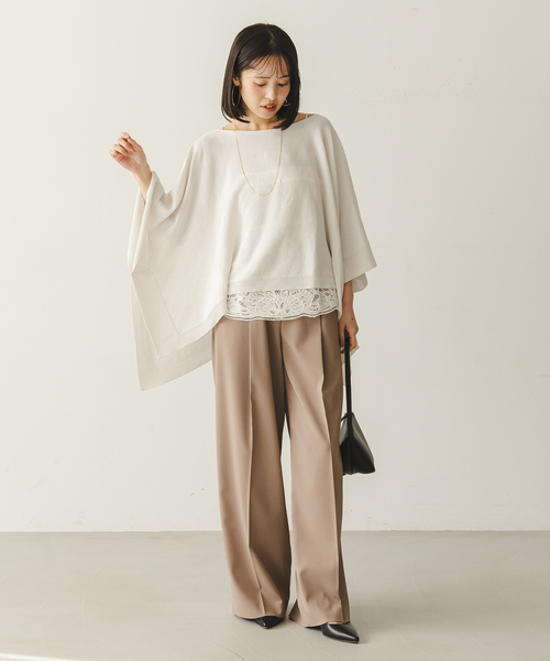 Noble(ノーブル)の「シアードレープケープ(ニット/セーター・レディース・ホワイト/ピンク系その他/ブラック・FREE)」の6枚目の写真