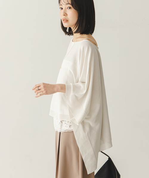 Noble(ノーブル)の「シアードレープケープ(ニット/セーター・レディース・ホワイト/ピンク系その他/ブラック・FREE)」の9枚目の写真