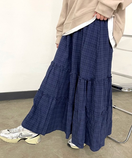 CRB(シーアールビー)の「チェックティアードロングスカート(スカート・レディース・ブラック/ブルー・F)」の16枚目の写真