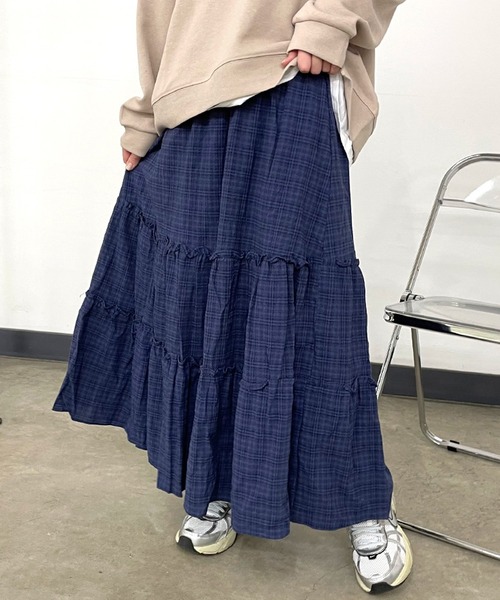 CRB(シーアールビー)の「チェックティアードロングスカート(スカート・レディース・ブラック/ブルー・F)」の17枚目の写真