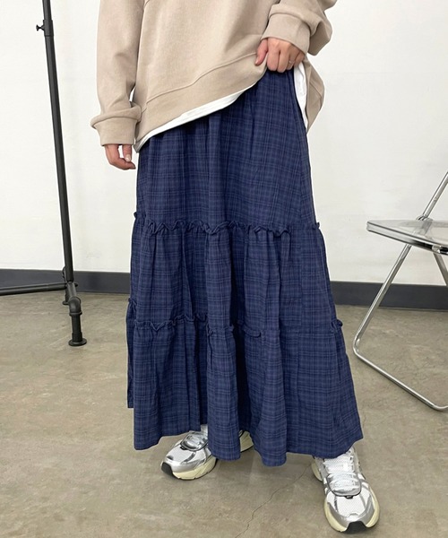 CRB(シーアールビー)の「チェックティアードロングスカート(スカート・レディース・ブラック/ブルー・F)」の18枚目の写真