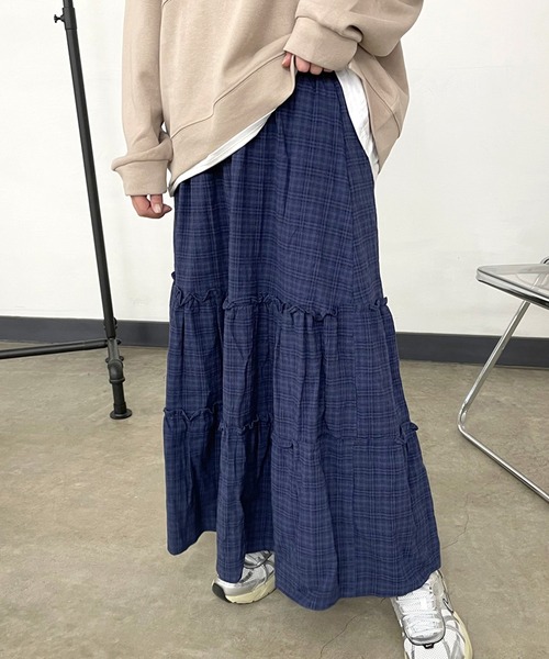 CRB(シーアールビー)の「チェックティアードロングスカート(スカート・レディース・ブラック/ブルー・F)」の19枚目の写真