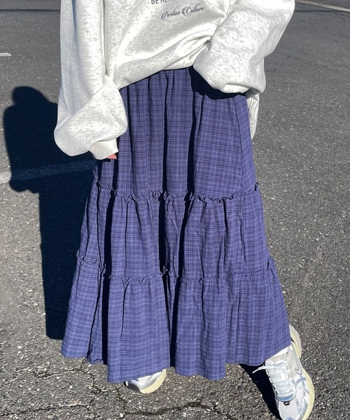 CRB(シーアールビー)の「チェックティアードロングスカート(スカート・レディース・ブラック/ブルー・F)」の7枚目の写真