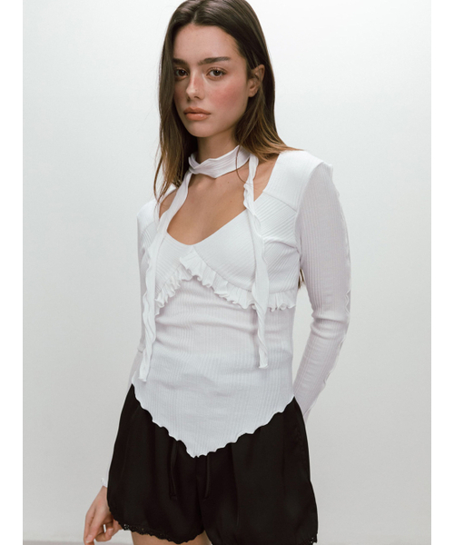 MOIFAIRE（モイフェア）の「WAVE TIE T-SHIRT / WHITE（Tシャツ/カットソー・レディース・ホワイト・OS）」の2枚目の写真
