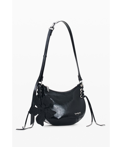 Desigual(デシグアル)の「ブラックグロッシー×フラワー×レースアップ ウォレットバッグ(財布・レディース・ブラック・FREE)」の1枚目の写真