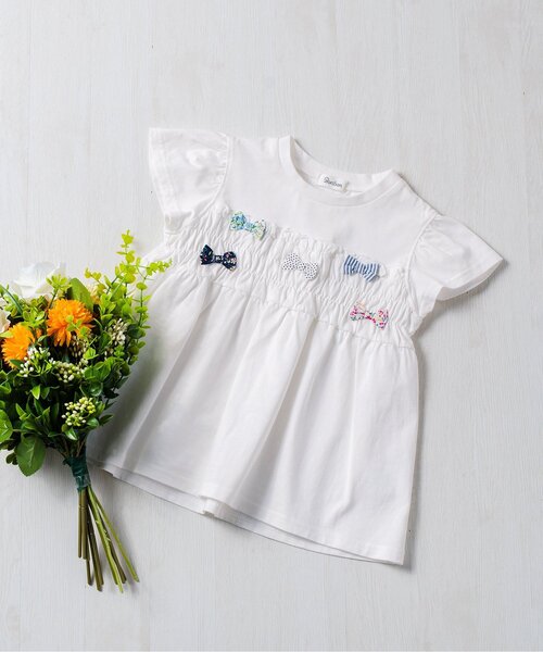 Boribon(ボリボン)の「リボンチャームペプラムTシャツ(Tシャツ/カットソー・キッズ・ピンク/ミント/オフホワイト・80/90/100/110/120)」の2枚目の写真