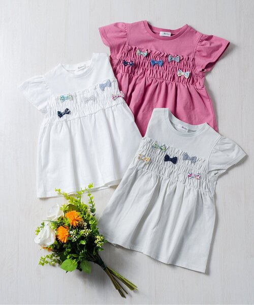 Boribon(ボリボン)の「リボンチャームペプラムTシャツ(Tシャツ/カットソー・キッズ・ピンク/ミント/オフホワイト・80/90/100/110/120)」の3枚目の写真