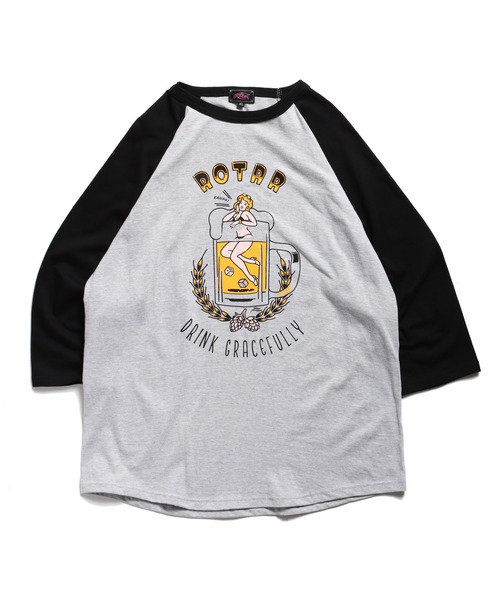 ROTAR(ローター)の「DRINK GRACEFULLY Raglan Tee(Tシャツ/カットソー・メンズ・ホワイト×ブラック/グレー系その他・SMALL/MEDIUM/LARGE/X-LARGE)」の1枚目の写真